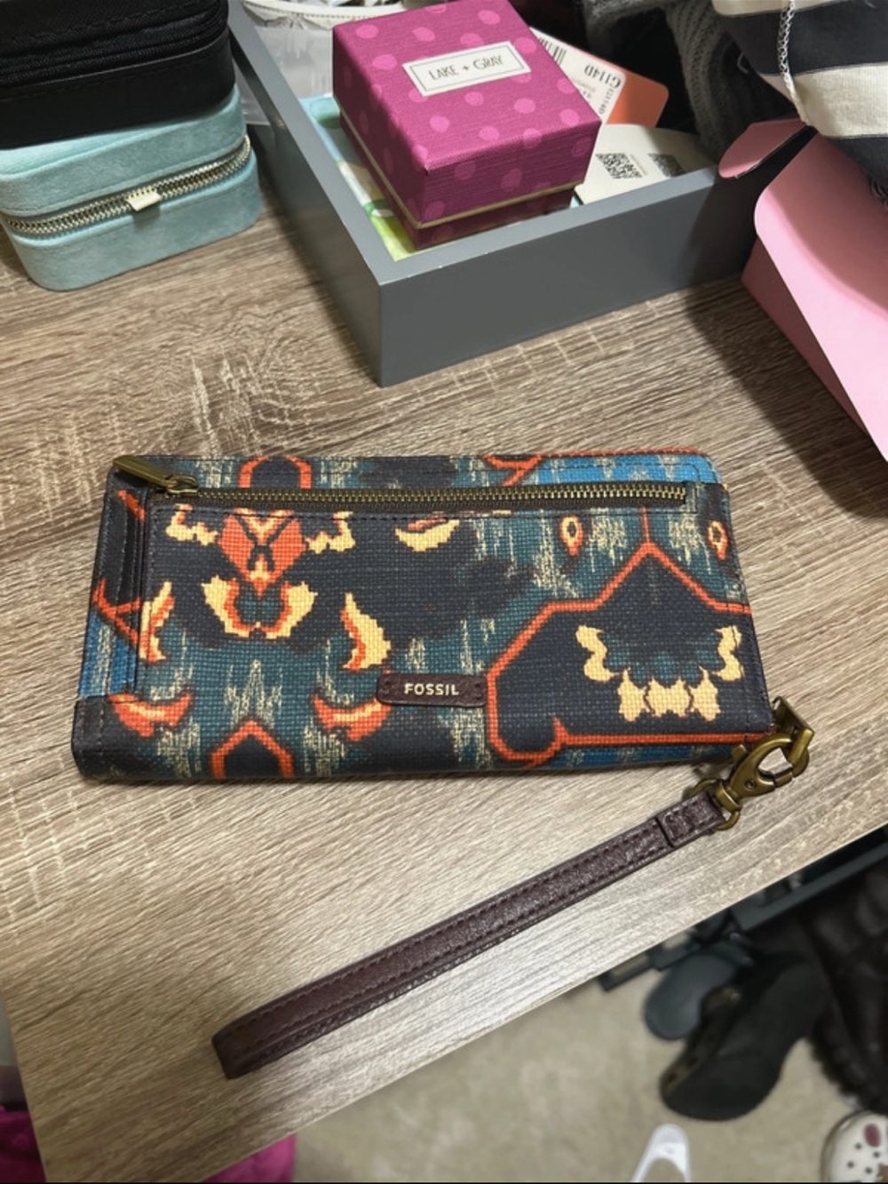Fossil Navy Blue Wristlet with Orange Accents